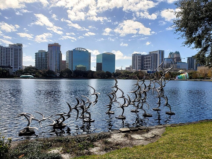 Lake Eola Park and the downtown Orlando skyline